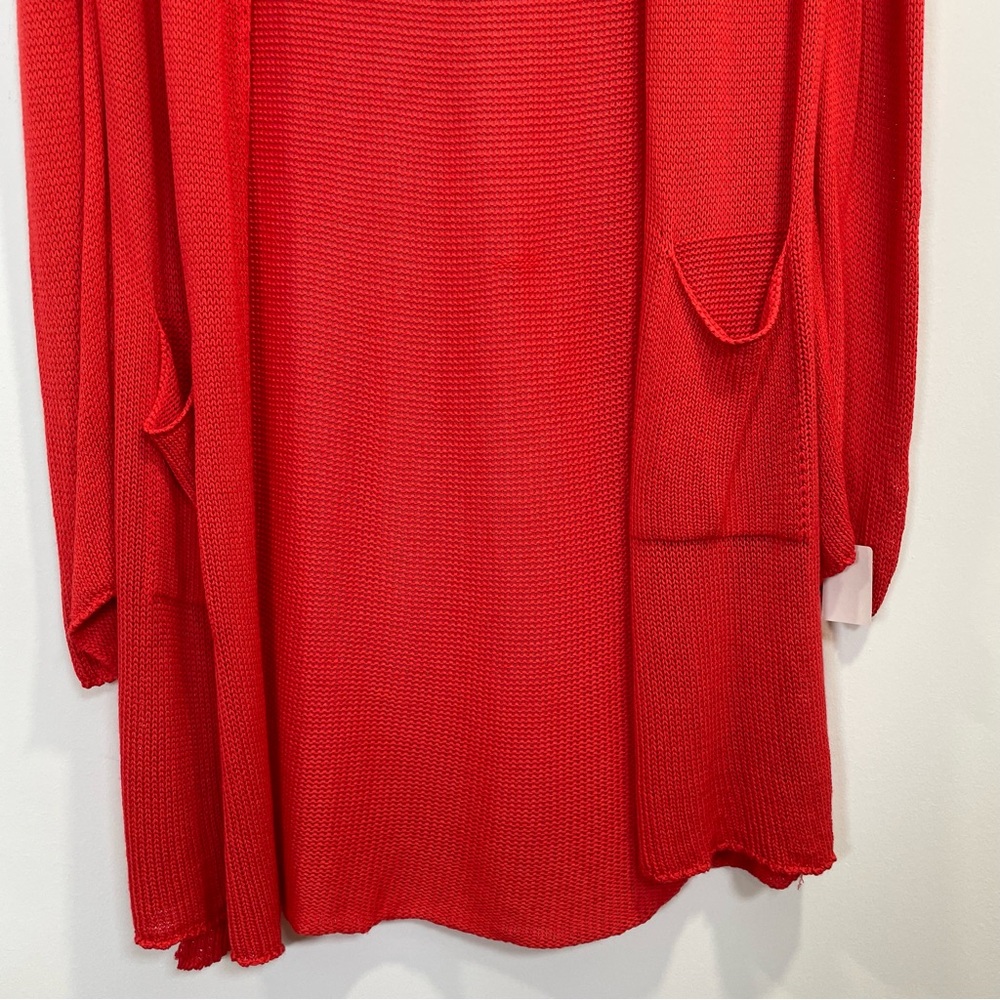 NWT Natacha Paris Open Front Long Sleeve Bold Red Orange Knit Hooded Cardigan - Picture 3 of 11